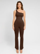 Wholesale Seamless Sloped Shoulders Shaping Jumpsuit with Flared Legs