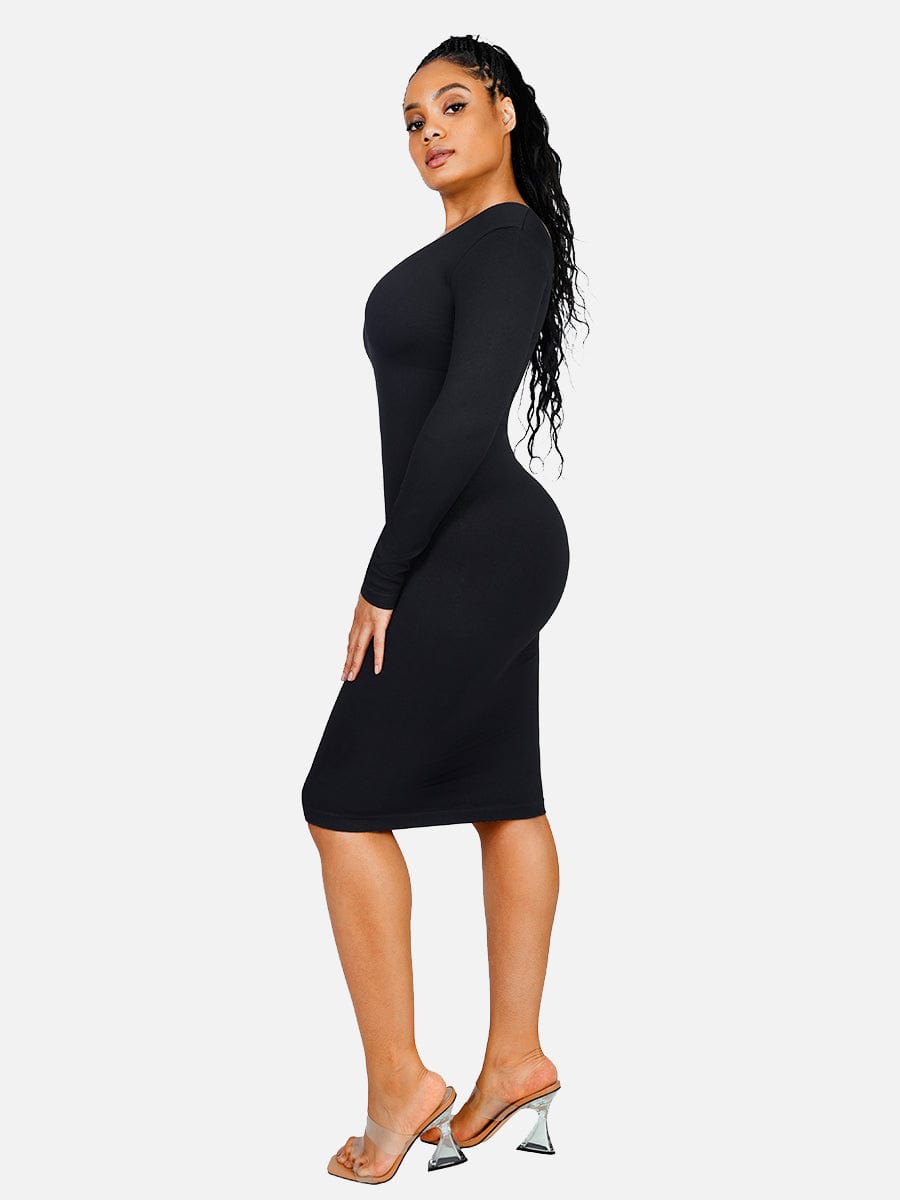 Wholesale 🌿 Eco-friendly Seamless V Neck Long Sleeve Waist Trimming Shaper Dress