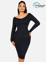 Wholesale 🌿 Eco-friendly Seamless V Neck Long Sleeve Waist Trimming Shaper Dress