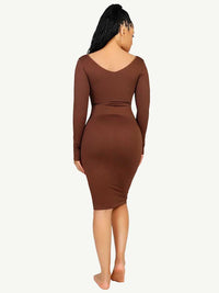 Wholesale 🌿 Eco-friendly Seamless V Neck Long Sleeve Waist Trimming Shaper Dress