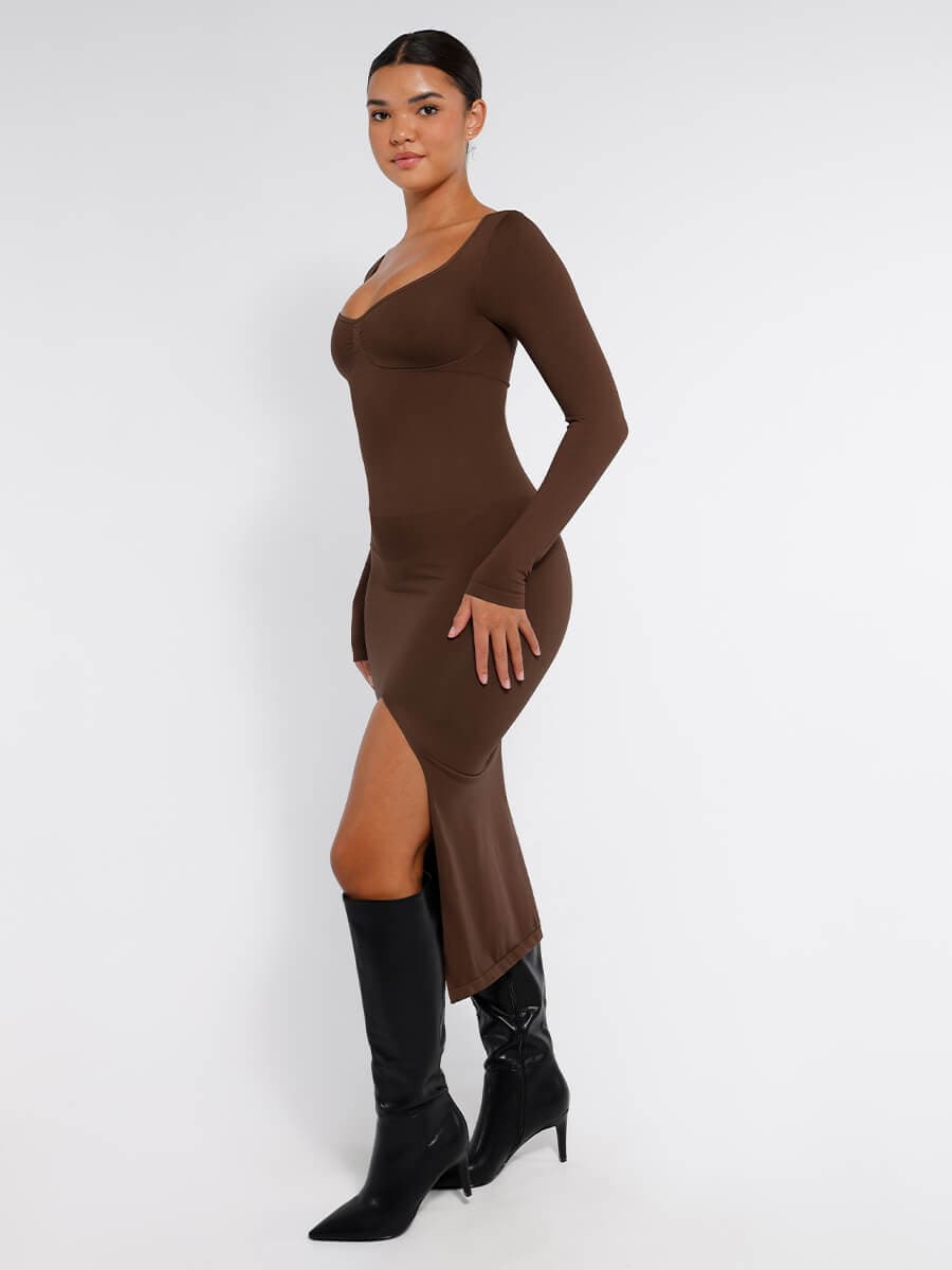 Wholesale🌿 Eco-friendly Seamless Bust Support Tummy Control High Side Slit Shaping Dress