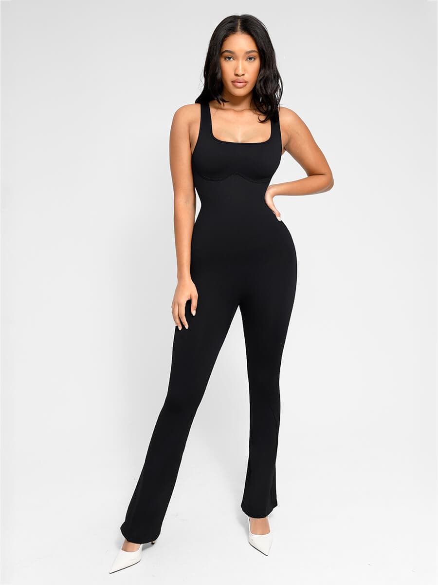 Wholesale Seamless Square Neck U-Back Flared Jumpsuit