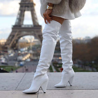 Over the Knee Boots | Slouchy Fit | White Boots Leather Look | Pointed Toe