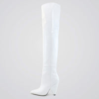 Over the Knee Boots | Slouchy Fit | White Boots Leather Look | Pointed Toe