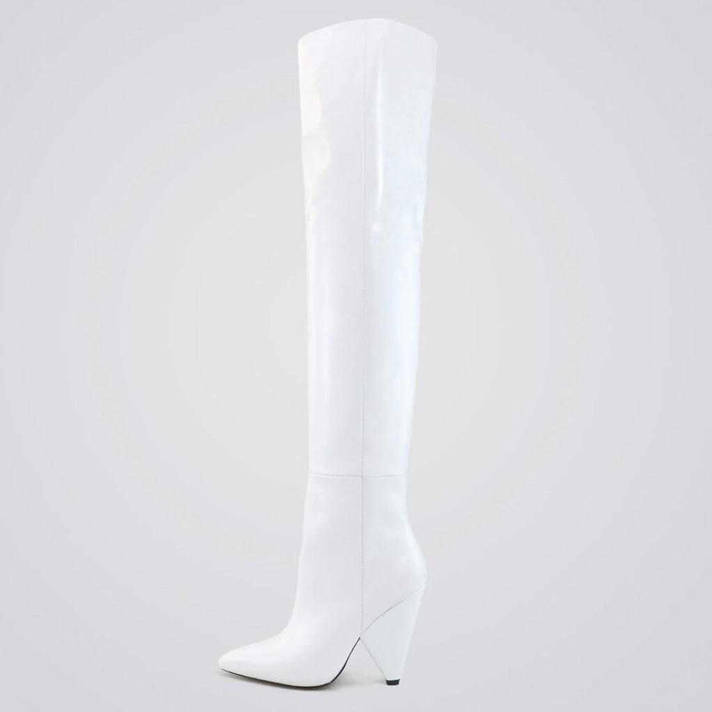 Over the Knee Boots | Slouchy Fit | White Boots Leather Look | Pointed Toe