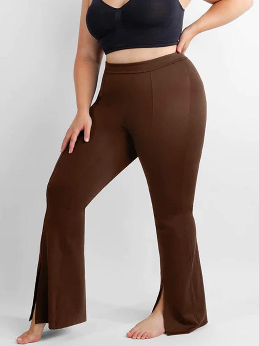 Wholesale High-waisted Abdominal Control Front Slit Flare Legging