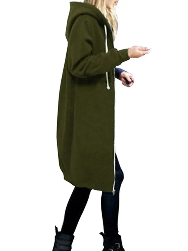 Women’s Longline Zip Hoodie in Casual Style | Relaxed Hooded Sweatshirt