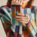 Women’s Turtleneck Jumper in Patchwork Knit Design | Warm Winter Roll Neck Sweater