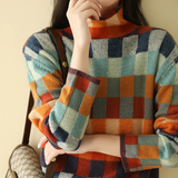 Women’s Turtleneck Jumper in Patchwork Knit Design | Warm Winter Roll Neck Sweater