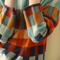 Women’s Turtleneck Jumper in Patchwork Knit Design | Warm Winter Roll Neck Sweater