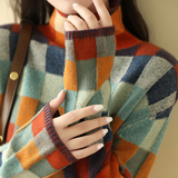Women’s Turtleneck Jumper in Patchwork Knit Design | Warm Winter Roll Neck Sweater